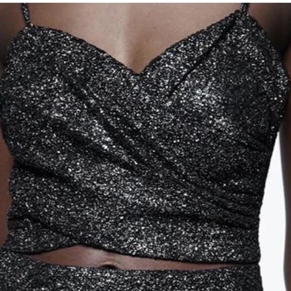 NWT ZARA Cut-Out spaghetti strap sparkly mini dress - XL - Black - Picture 6 of 10